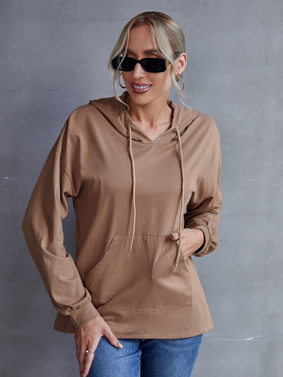 Drawstring Pocketed Dropped Shoulder Hoodie - Body Central