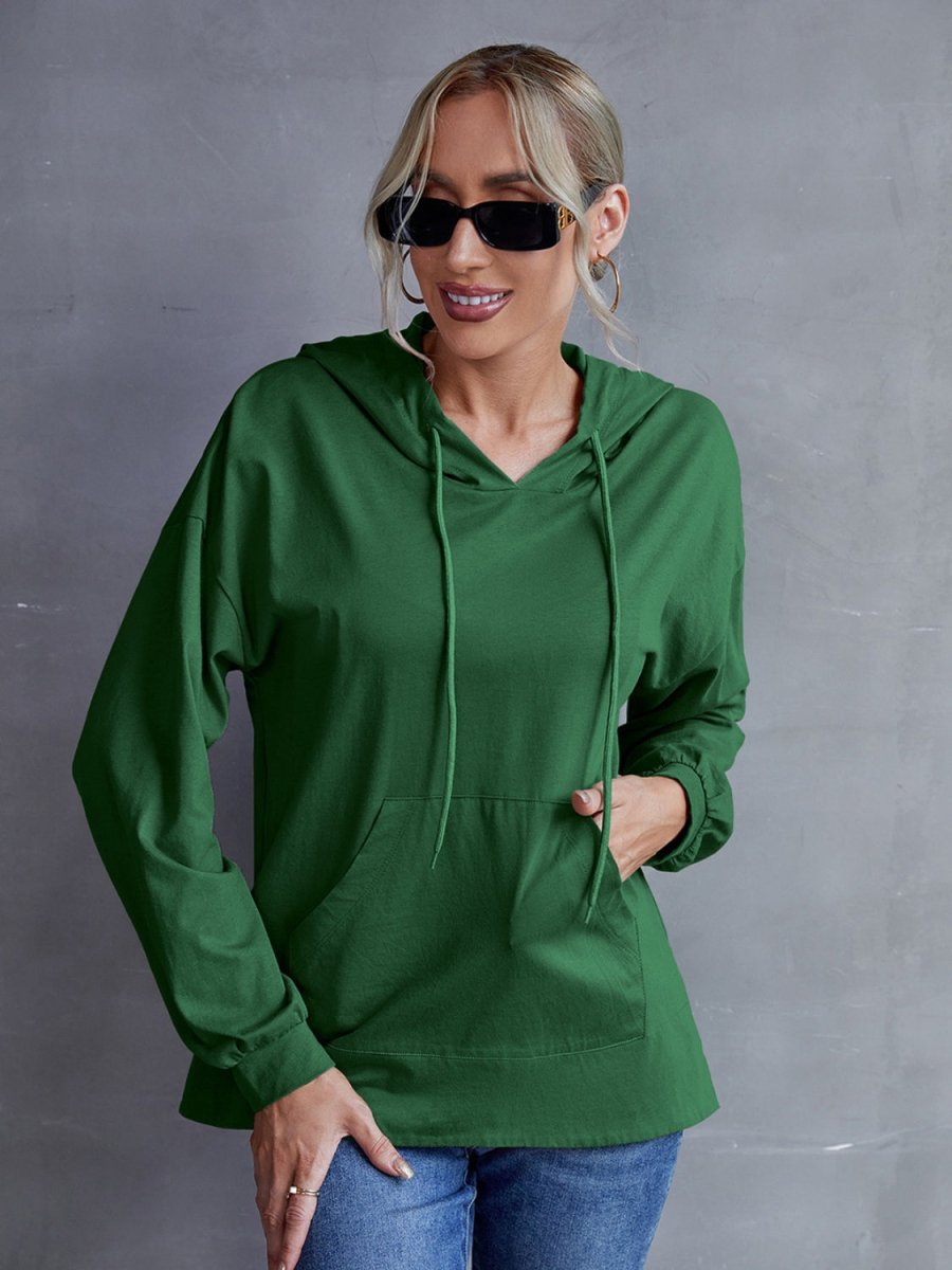 Drawstring Pocketed Dropped Shoulder Hoodie - Body Central