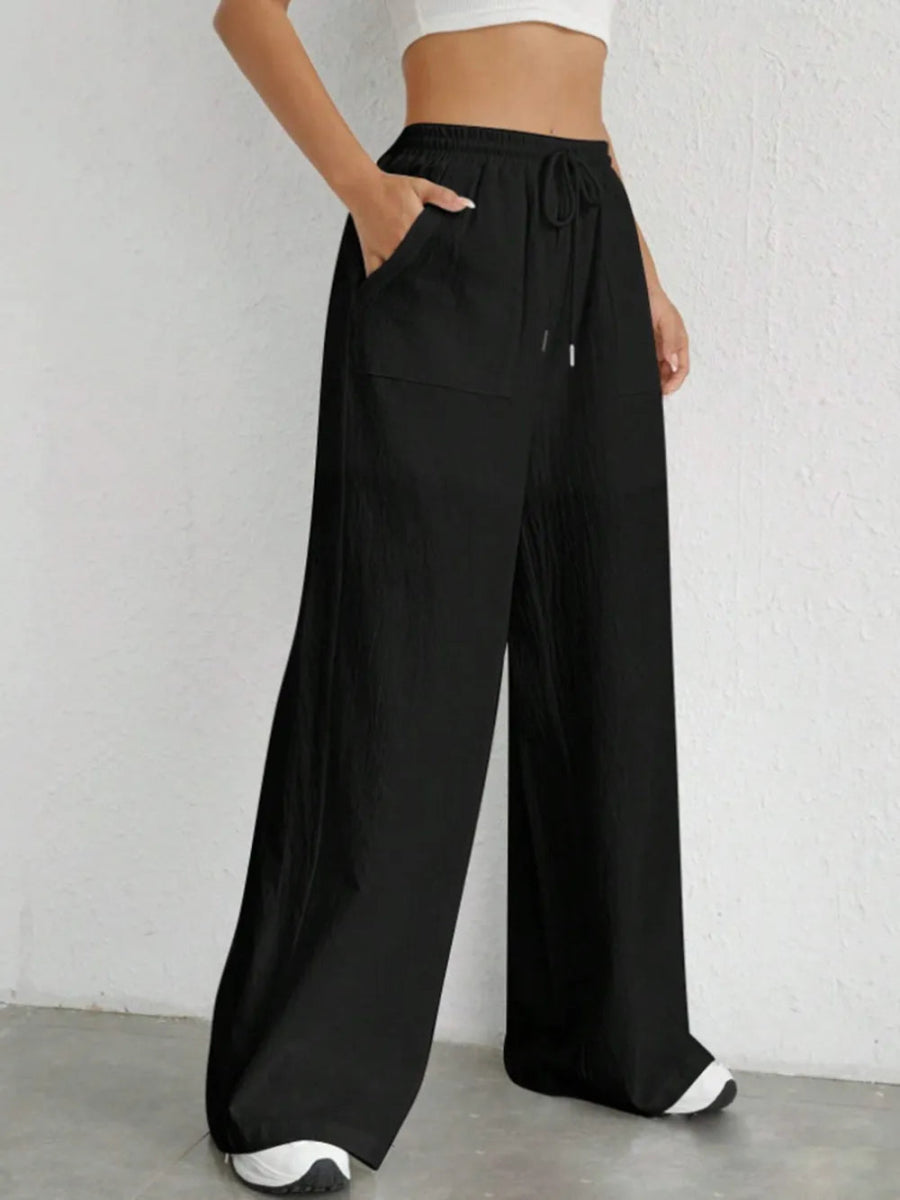 Drawstring Wide Leg Pocketed Pants - Body Central