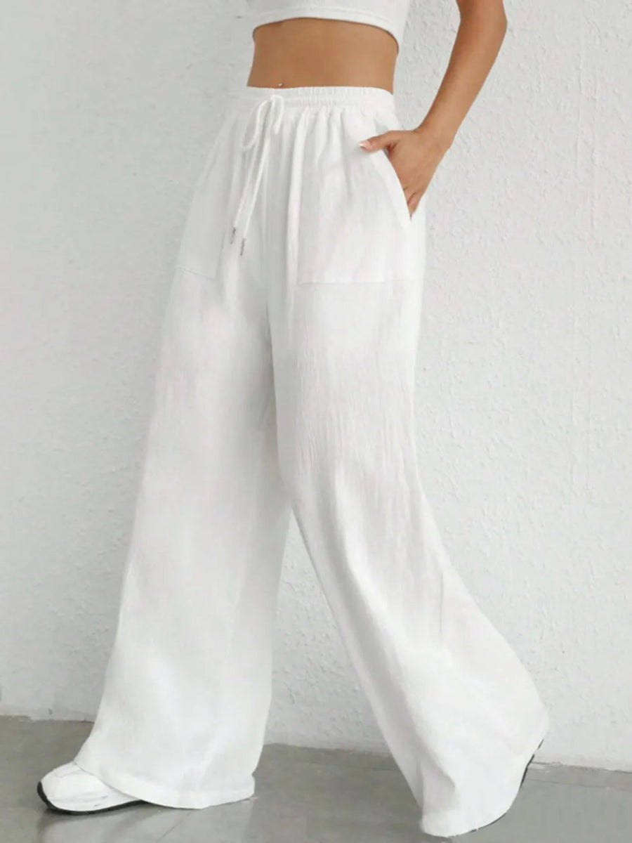 Drawstring Wide Leg Pocketed Pants - Body Central