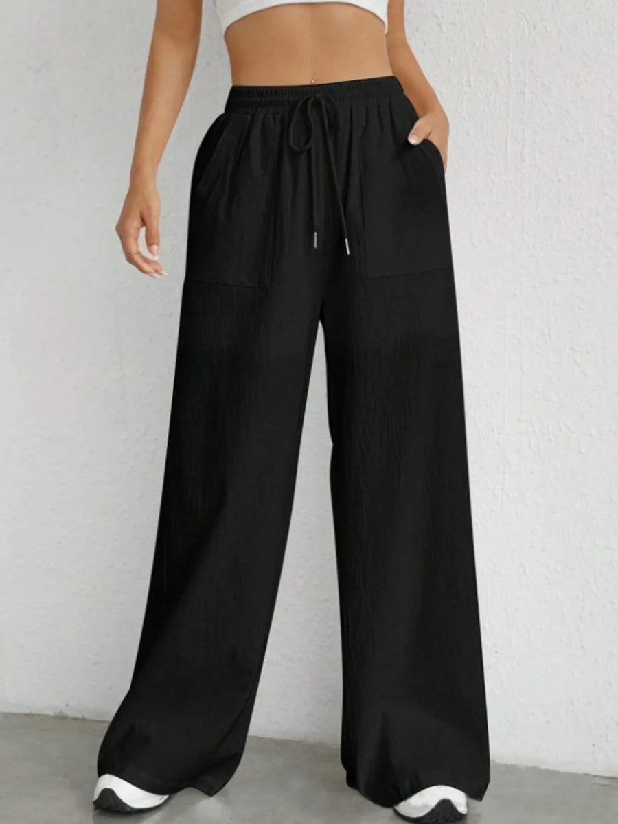 Drawstring Wide Leg Pocketed Pants - Body Central