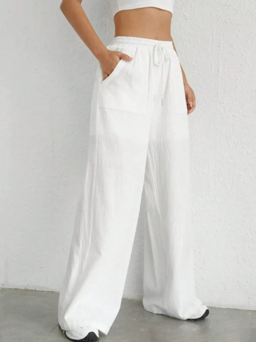 Drawstring Wide Leg Pocketed Pants - Body Central