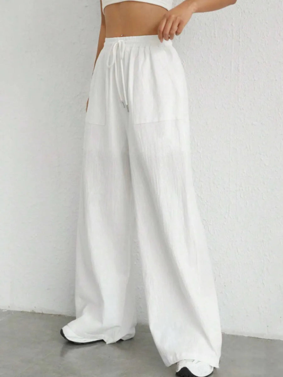 Drawstring Wide Leg Pocketed Pants - Body Central