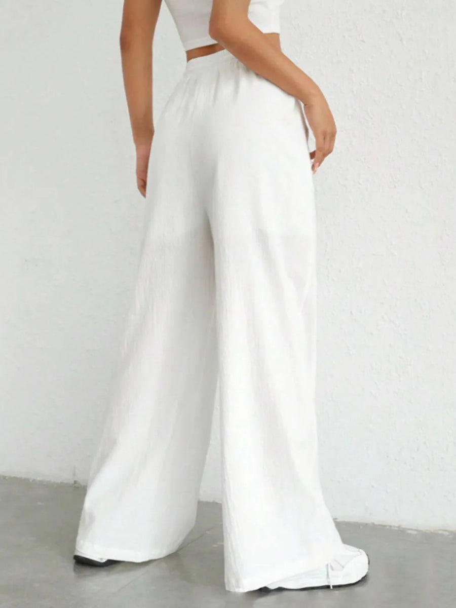 Drawstring Wide Leg Pocketed Pants - Body Central