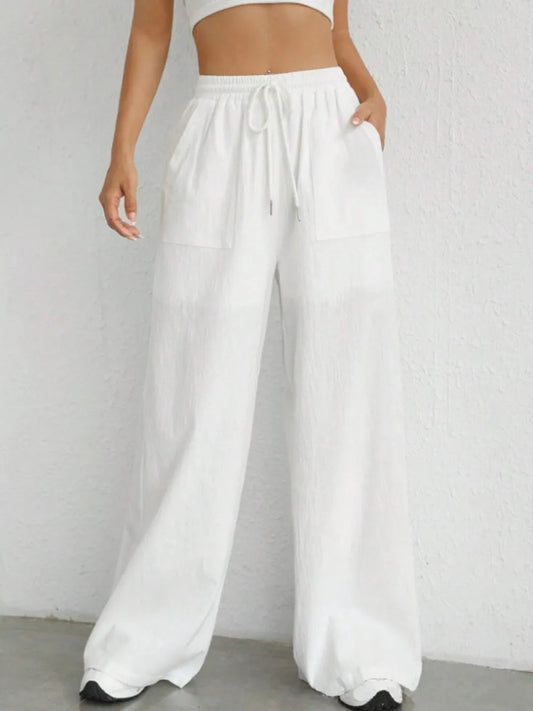 Drawstring Wide Leg Pocketed Pants - Body Central