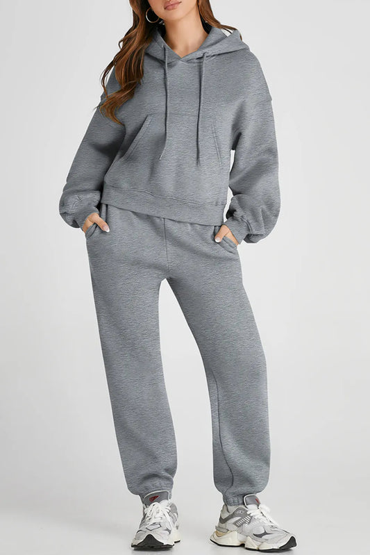 Dropped Shoulder Hooded Top and Pants Active Set - Body Central