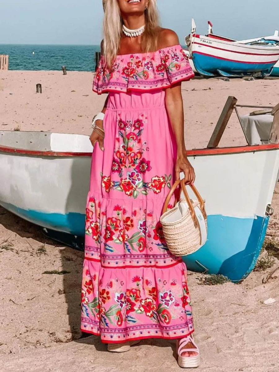 Floral Off Shoulder Ruffle Maxi Dress - Body Central