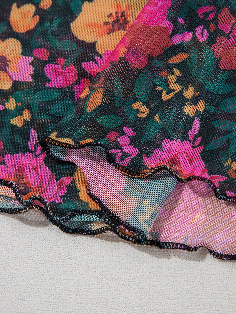 Floral Print Mock Neck Short Sleeve Top - Body Central