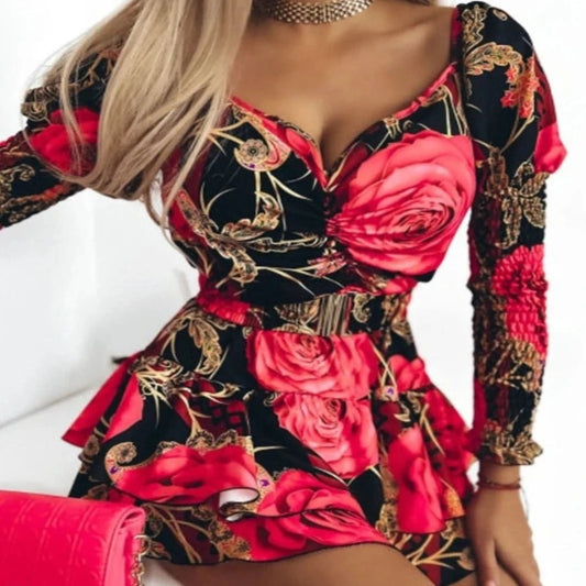 Floral Shirred Layered Elegant Evening Party Dress - Body Central