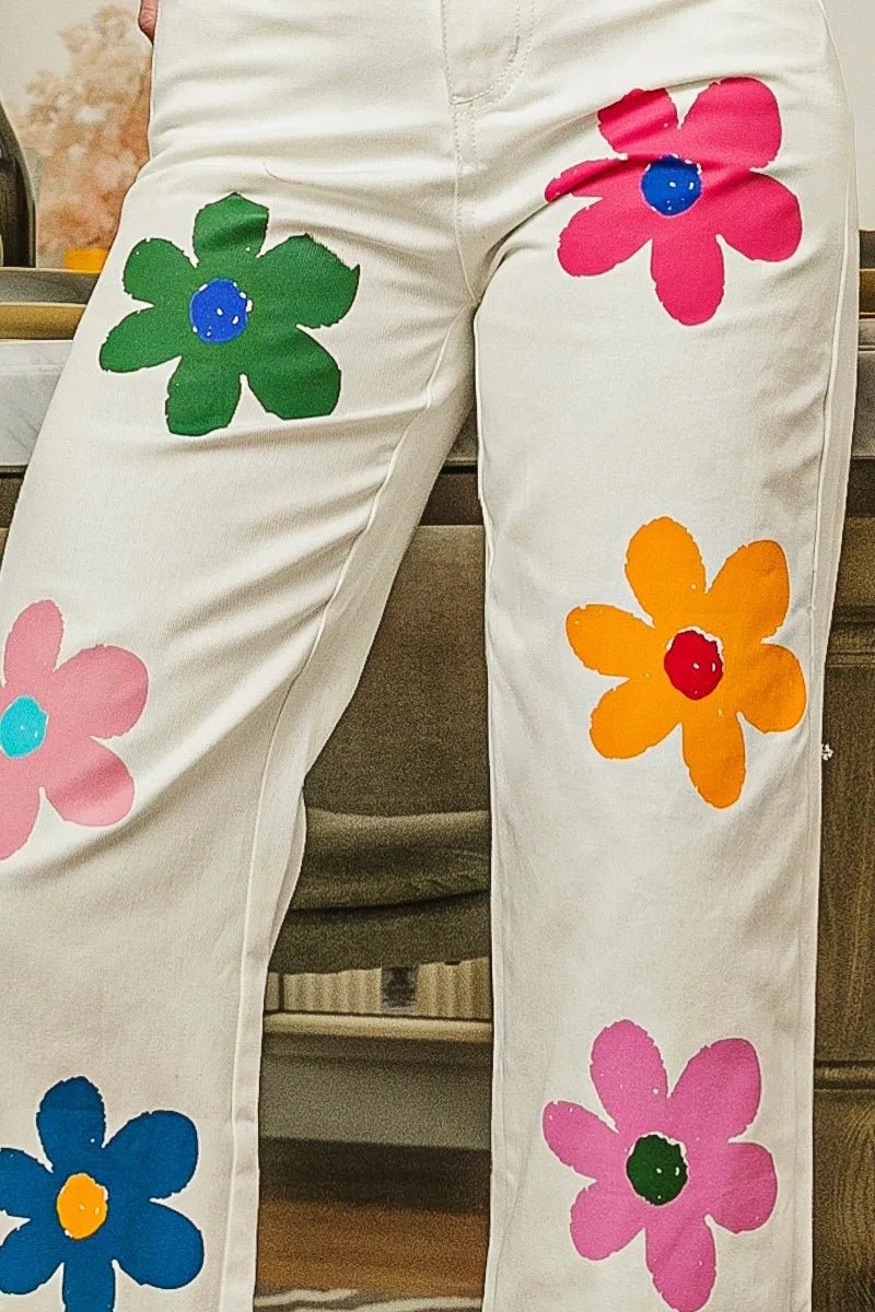 Flower Print Straight Legs Pants - Body Central