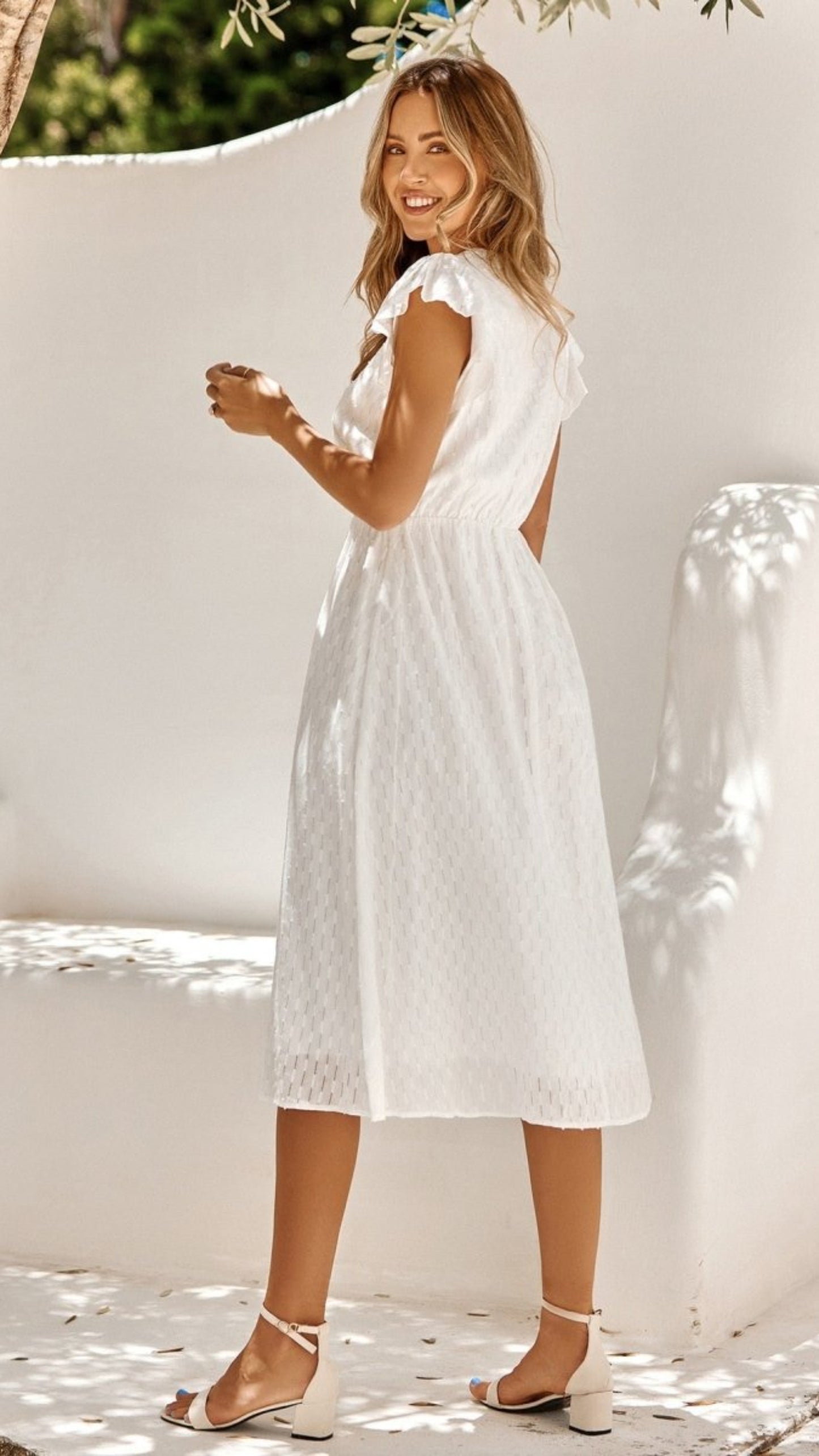 Fresh V - neck Ruffle Short Sleeve Sweet Dress - Body Central