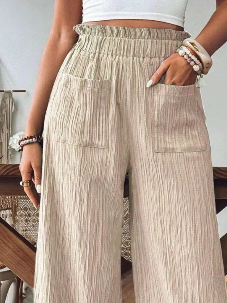 Frill Wide Leg Pants with Pockets - Body Central
