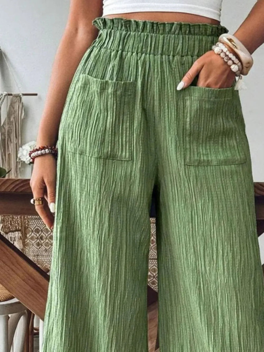 Frill Wide Leg Pants with Pockets - Body Central