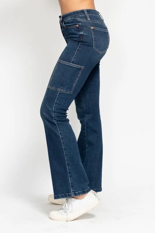 Full Size High Waist Cargo Bootcut Jeans Plus Size - Body Central