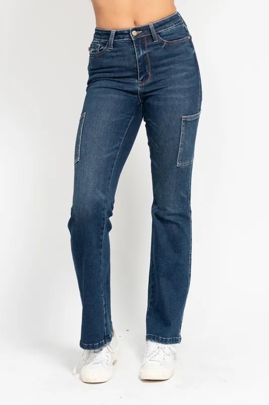 Full Size High Waist Cargo Bootcut Jeans Plus Size - Body Central