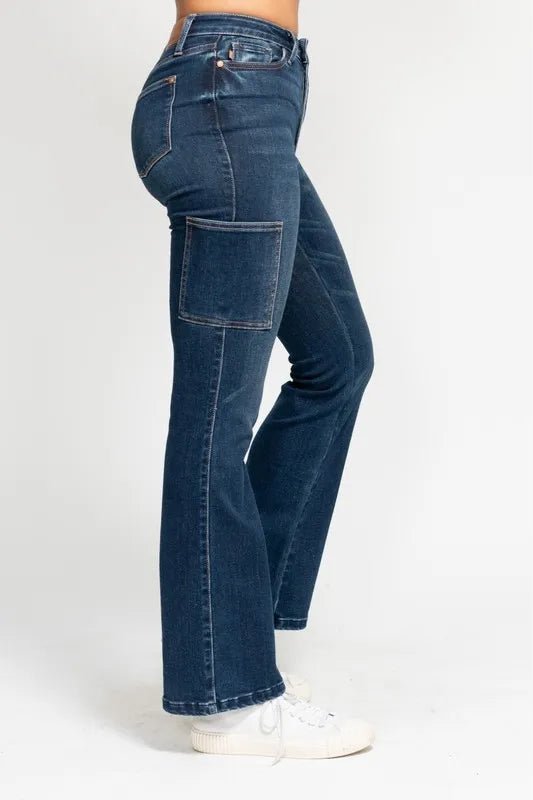 Full Size High Waist Cargo Bootcut Jeans Plus Size - Body Central