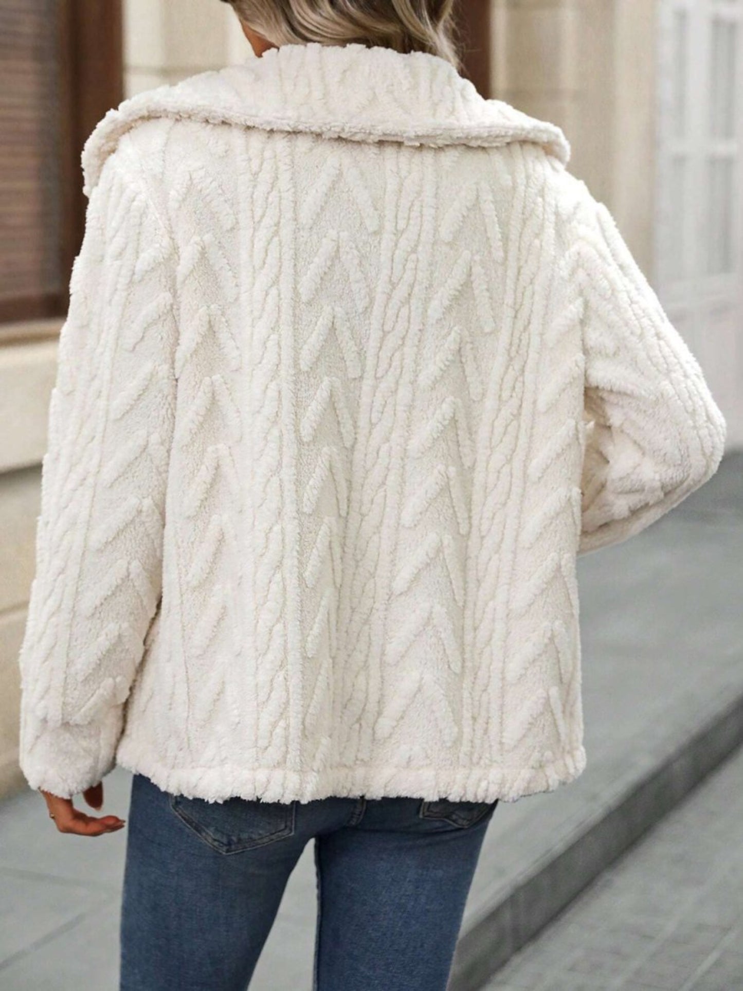 Fuzzy Texture Button Up Collared Neck Coat - Body Central