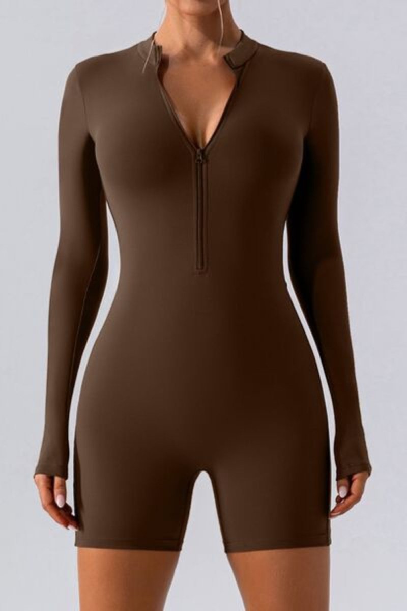 Half Zip Long Sleeve Active Romper - Body Central