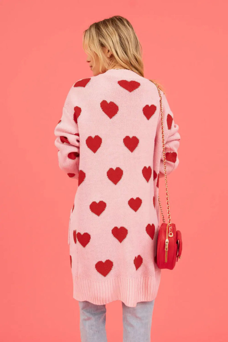 Heart Graphic Open Front Cardigan with Pockets - Body Central