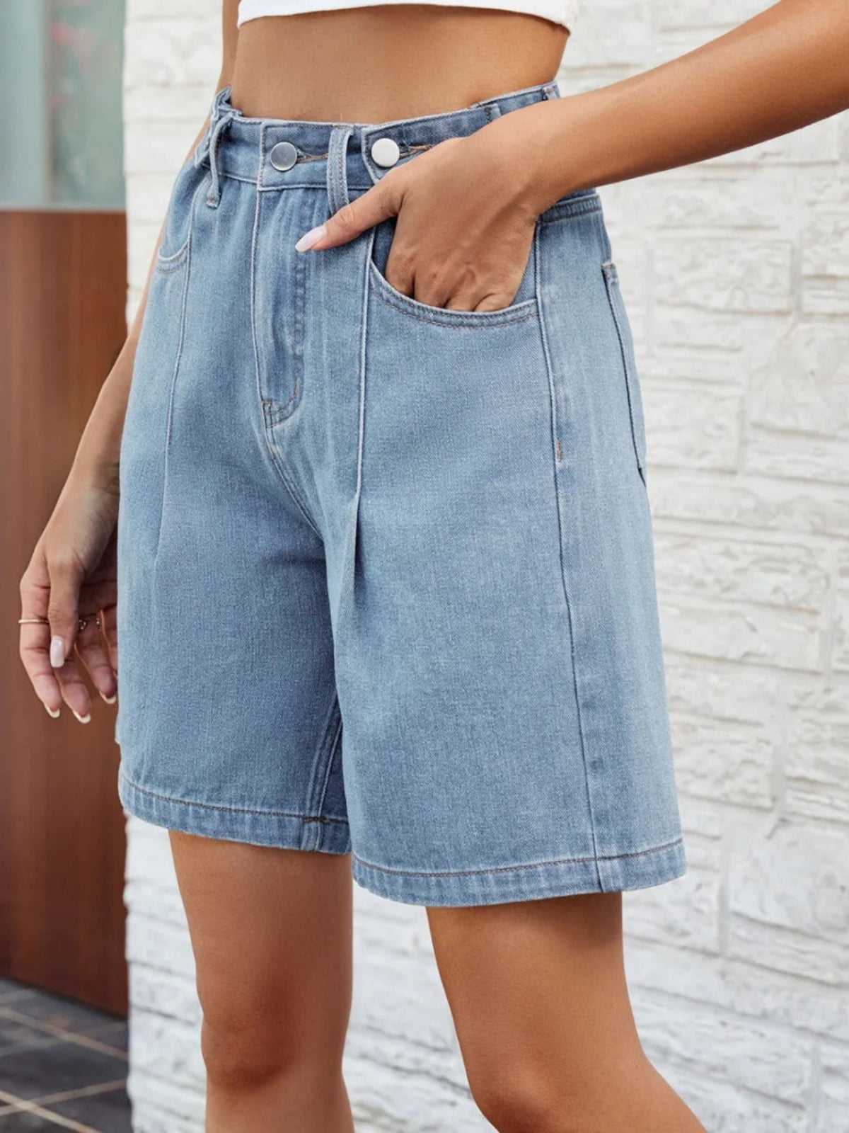 High Waist Denim Shorts with Pockets - Body Central