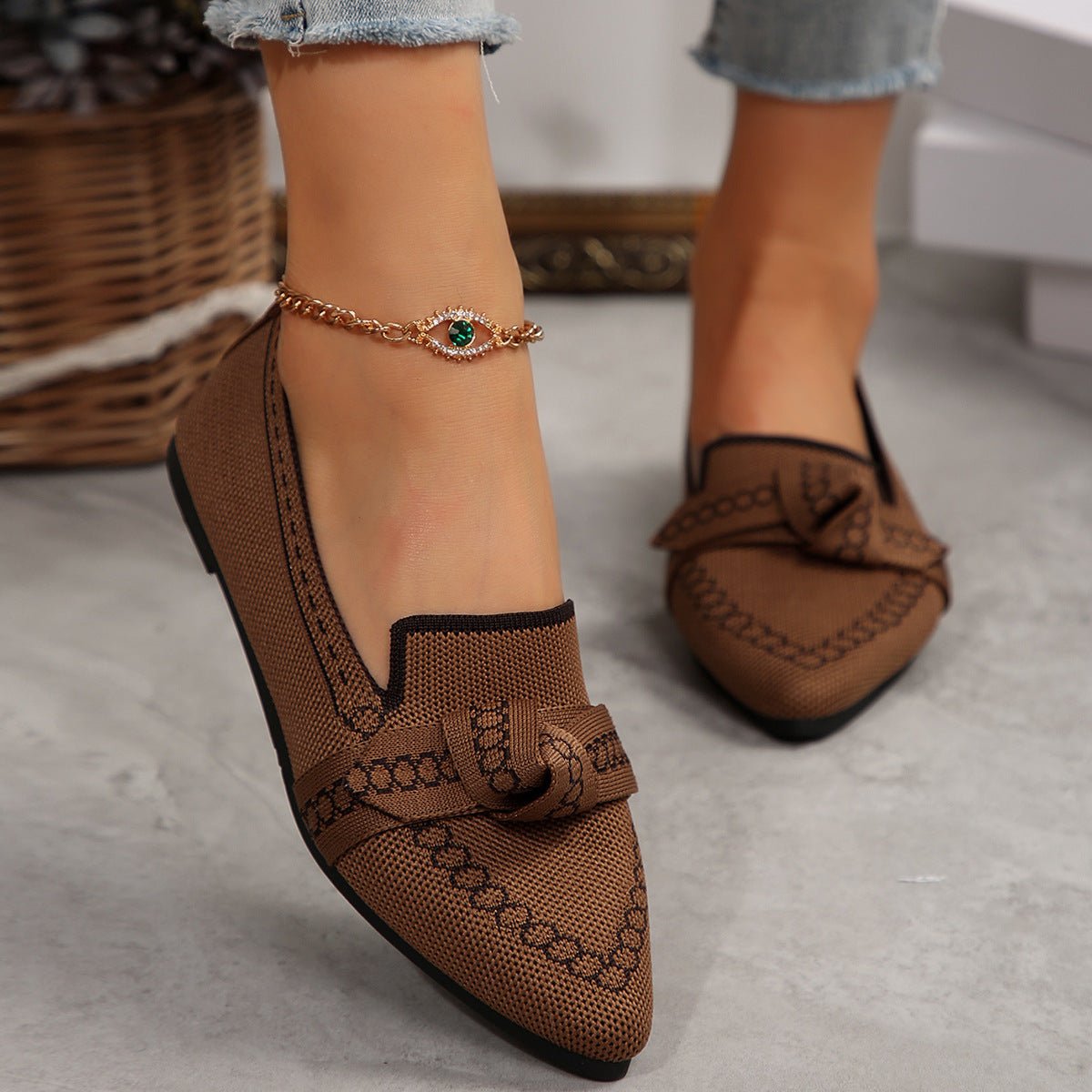 Knitted Slip - On Flats with Bow - Body Central
