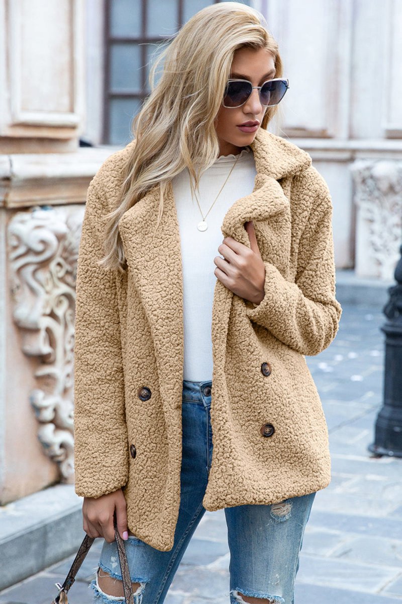 Lapel Collar Sherpa Coat - Body Central
