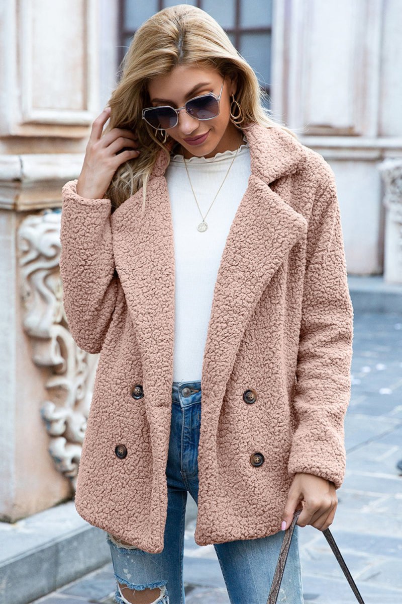Lapel Collar Sherpa Coat - Body Central