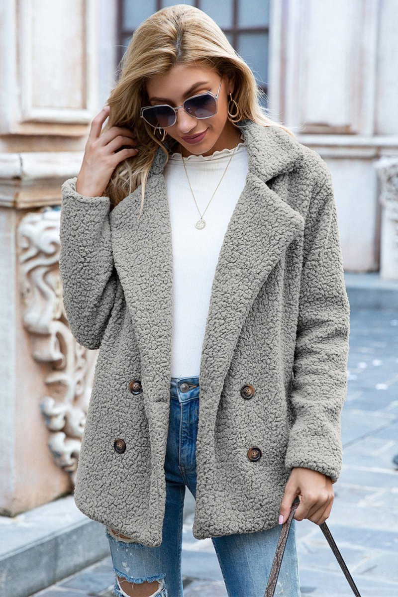 Lapel Collar Sherpa Coat - Body Central