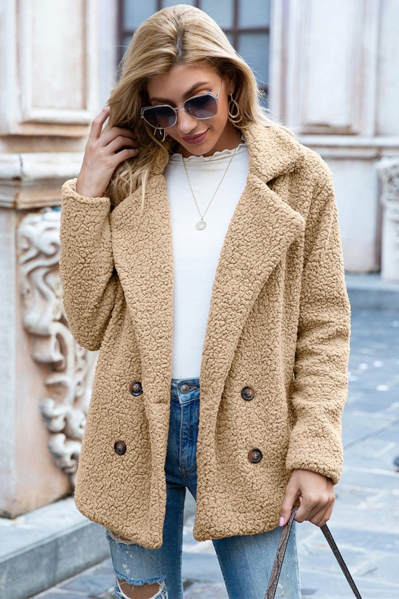 Lapel Collar Sherpa Coat - Body Central