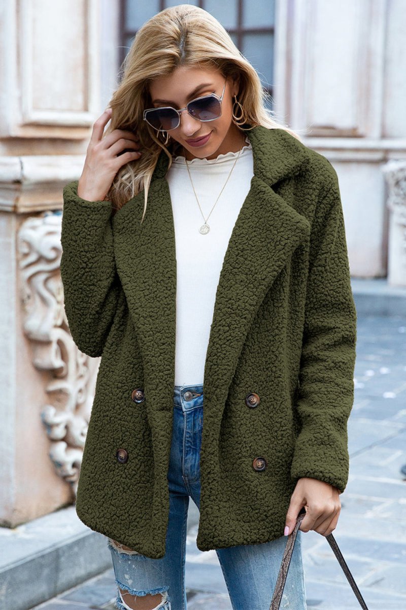 Lapel Collar Sherpa Coat - Body Central