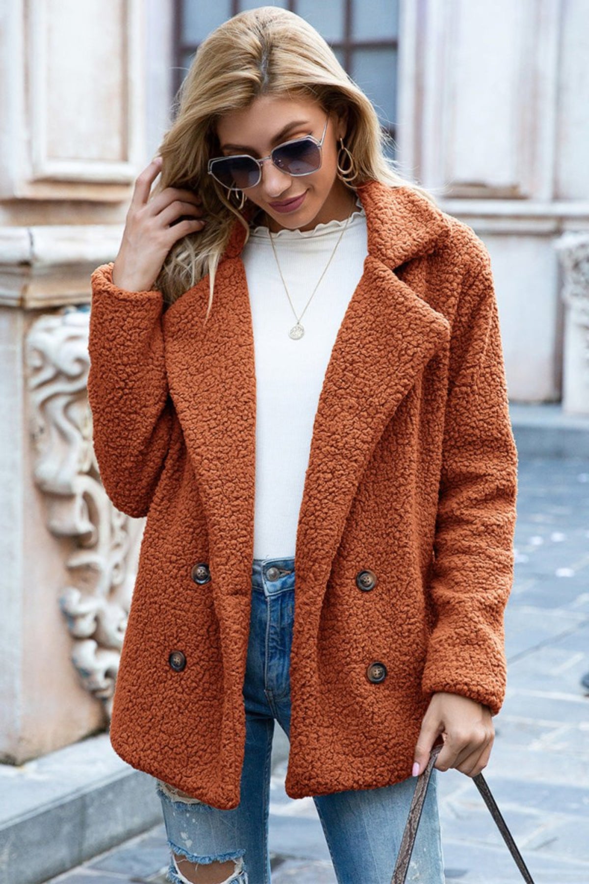 Lapel Collar Sherpa Coat - Body Central