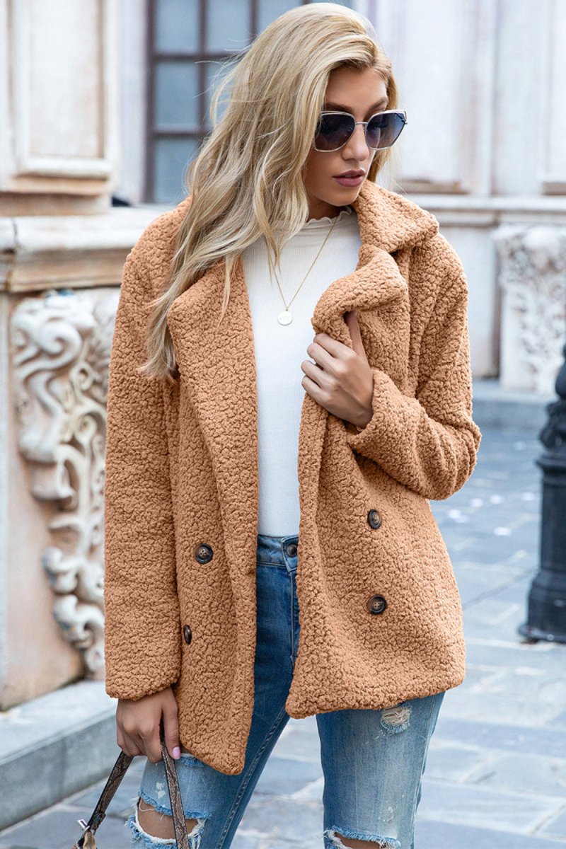 Lapel Collar Sherpa Coat - Body Central