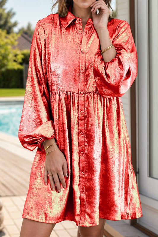 Metallic Sheen Long Sleeve Mini Dress - Body Central