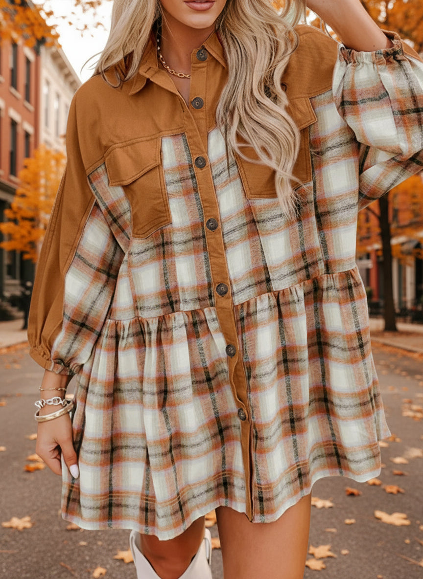 Plaid Button Front Mini Dress - Body Central