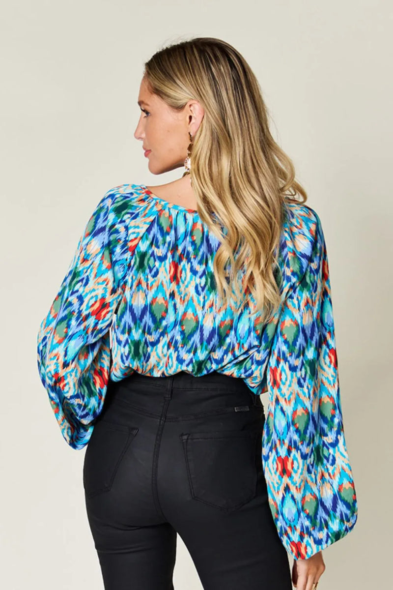 Printed Balloon Sleeve Blouse - Body Central