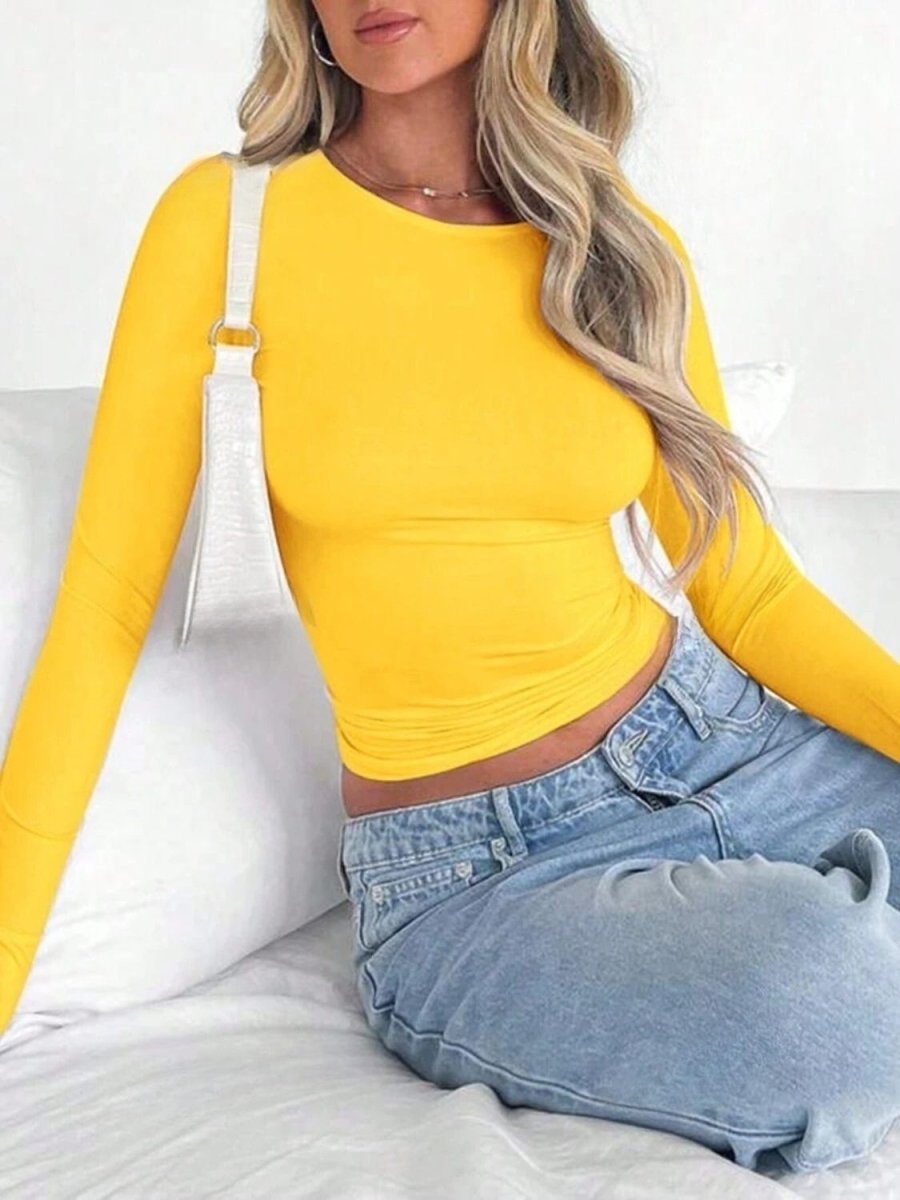 Round Neck Long Sleeve T-Shirt - Body Central