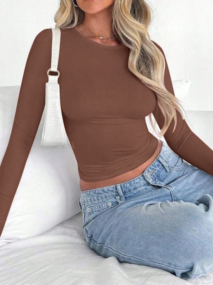 Round Neck Long Sleeve T-Shirt - Body Central