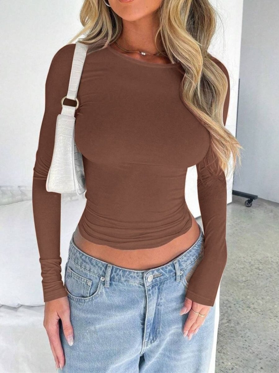 Round Neck Long Sleeve T-Shirt - Body Central