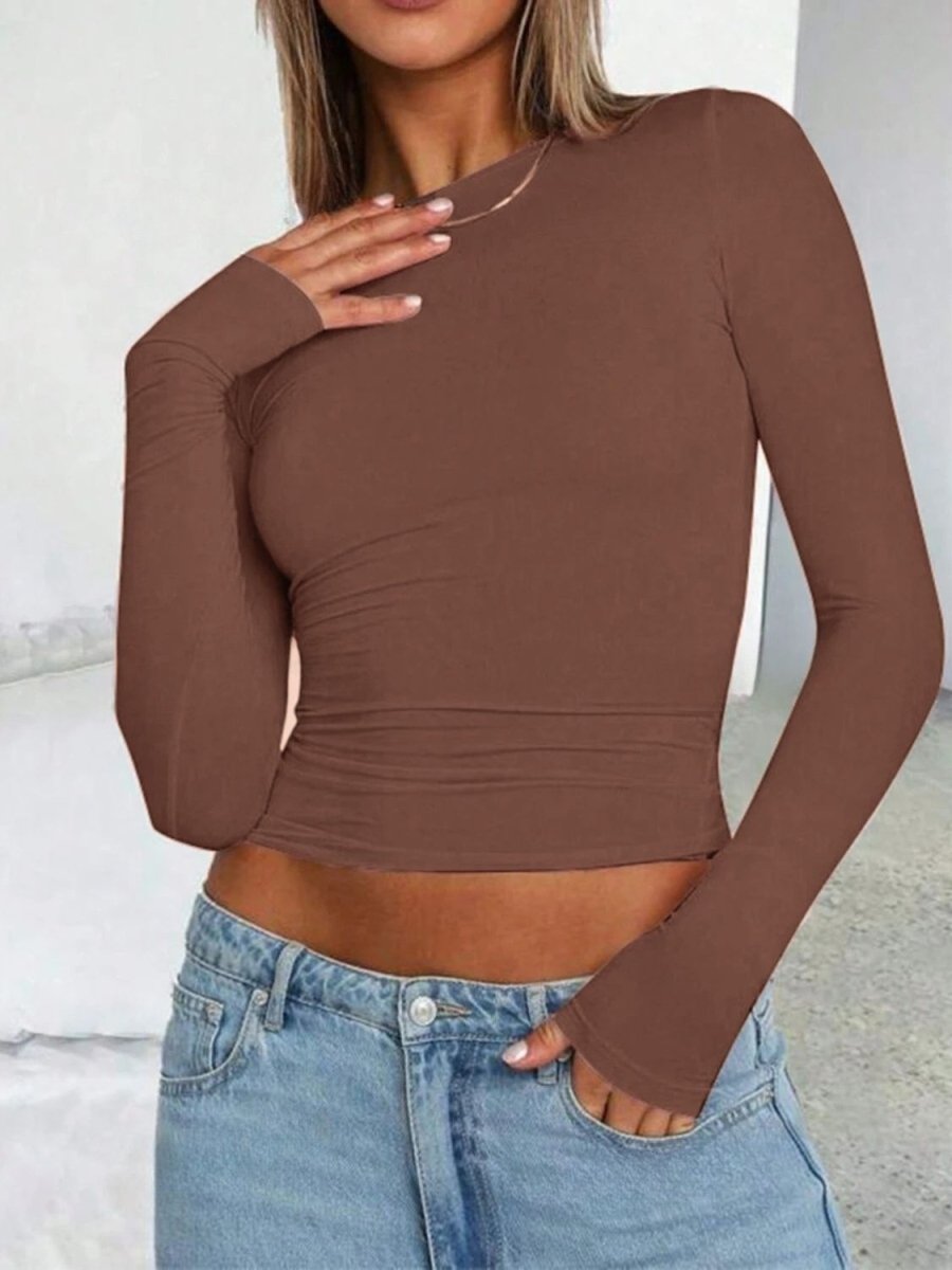 Round Neck Long Sleeve T-Shirt - Body Central