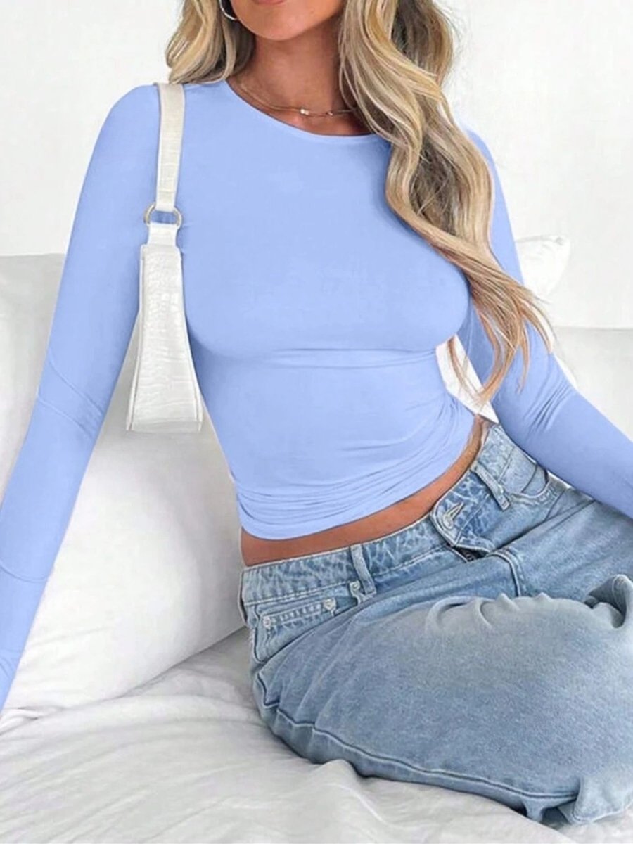 Round Neck Long Sleeve T-Shirt - Body Central