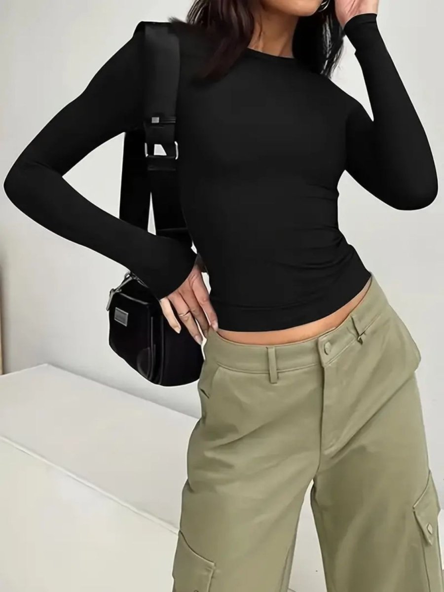 Round Neck Long Sleeve T-Shirt - Body Central