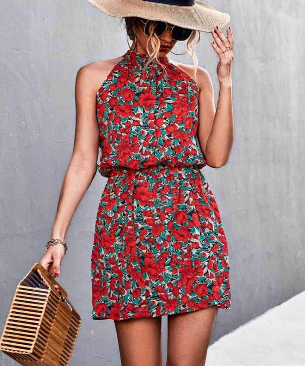 Short Mini Halter Boho Floral Dress - Body Central