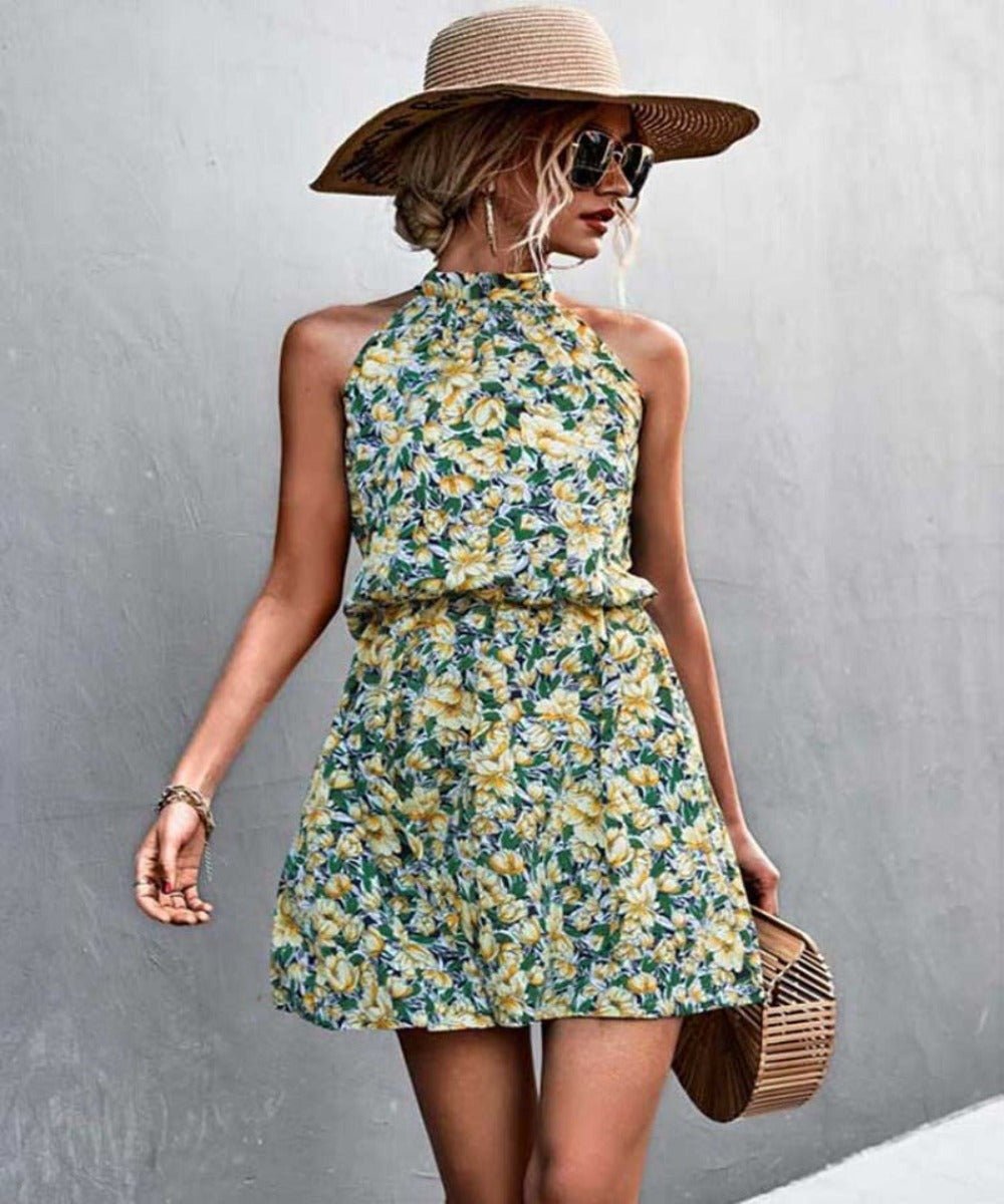 Short Mini Halter Boho Floral Dress - Body Central