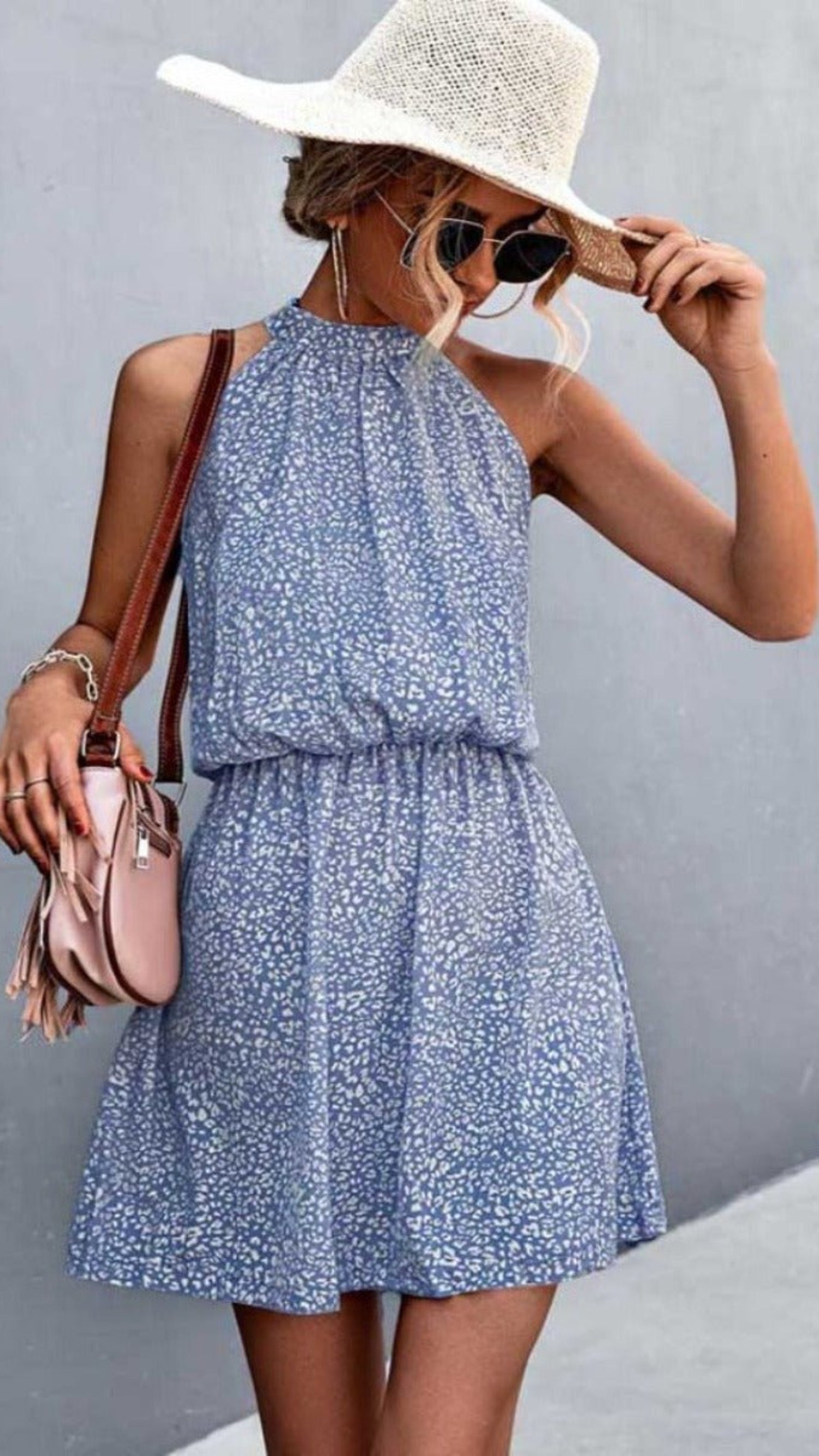 Short Mini Halter Boho Floral Dress