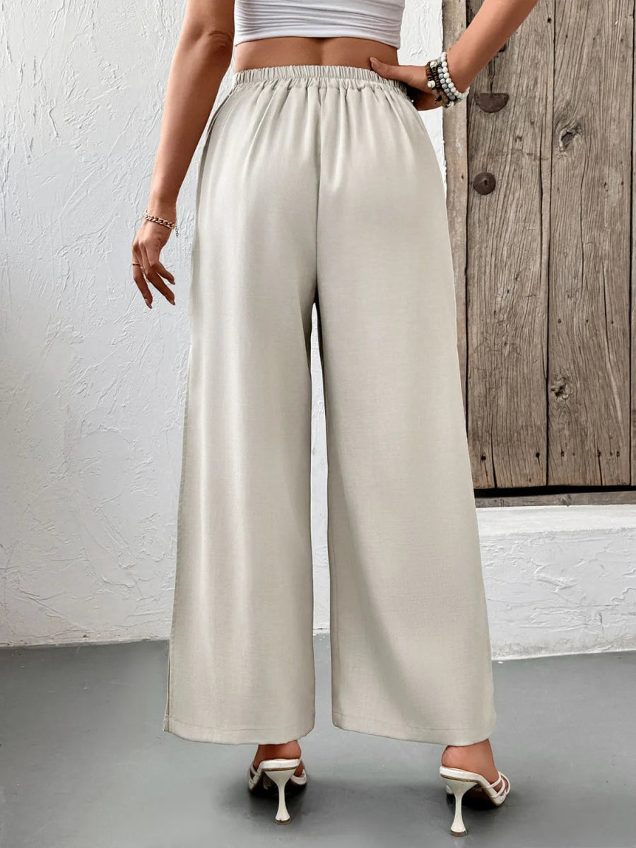 Slit Wide Leg Pleated Pants - Body Central