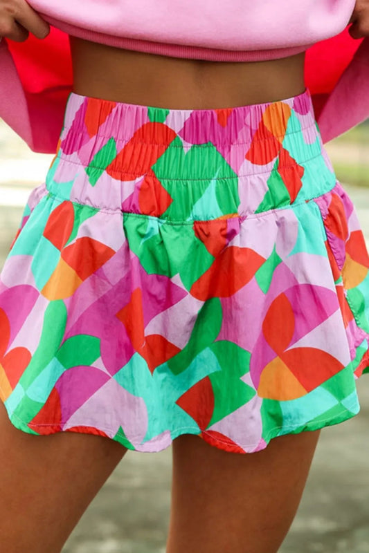 Smocked Contrast Print High Waist Skort - Body Central