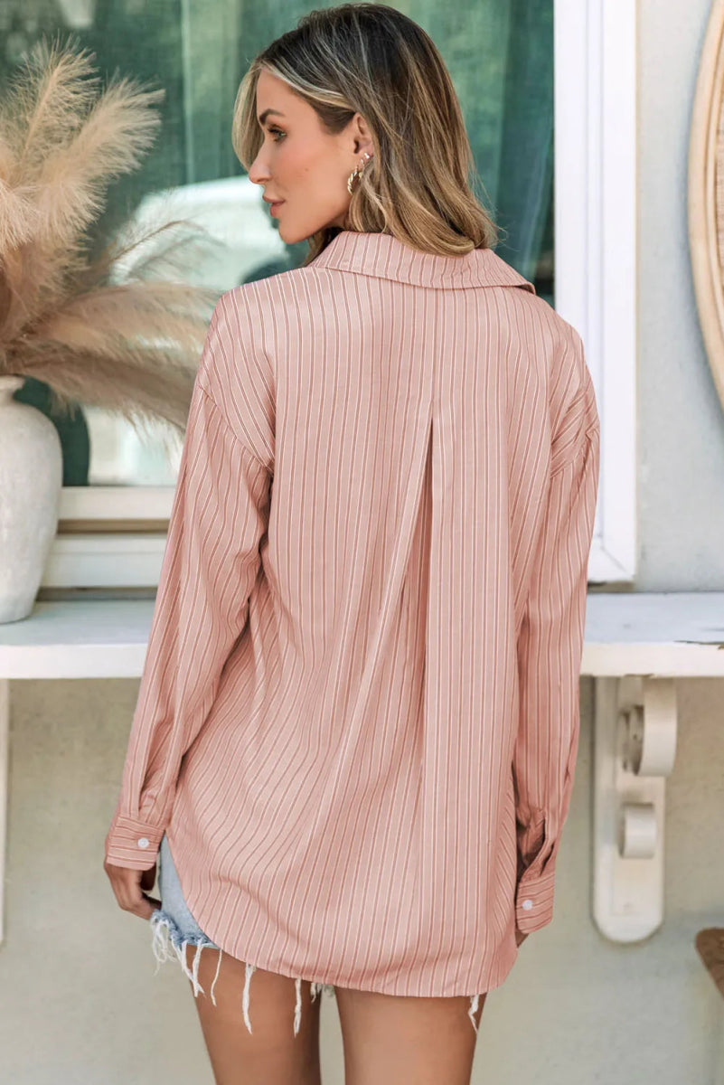 Striped Button Up Long Sleeve Shirt - Body Central