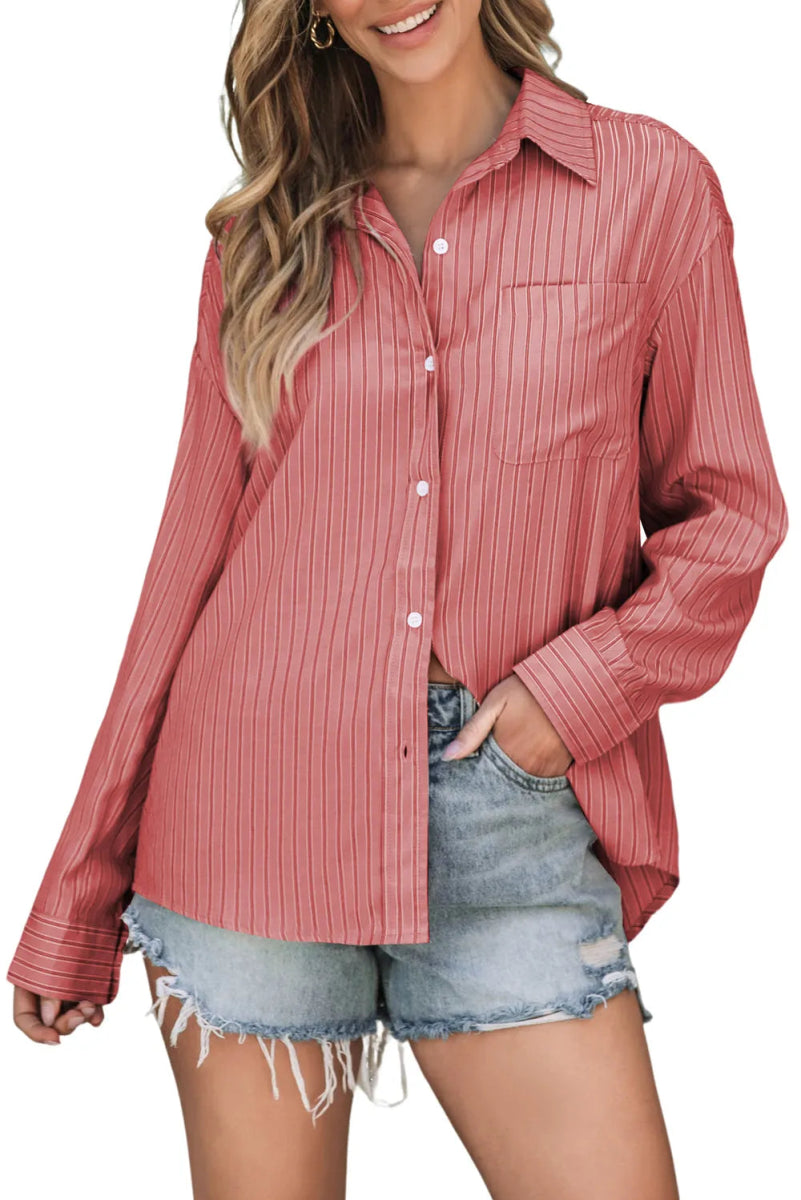 Striped Button Up Long Sleeve Shirt - Body Central