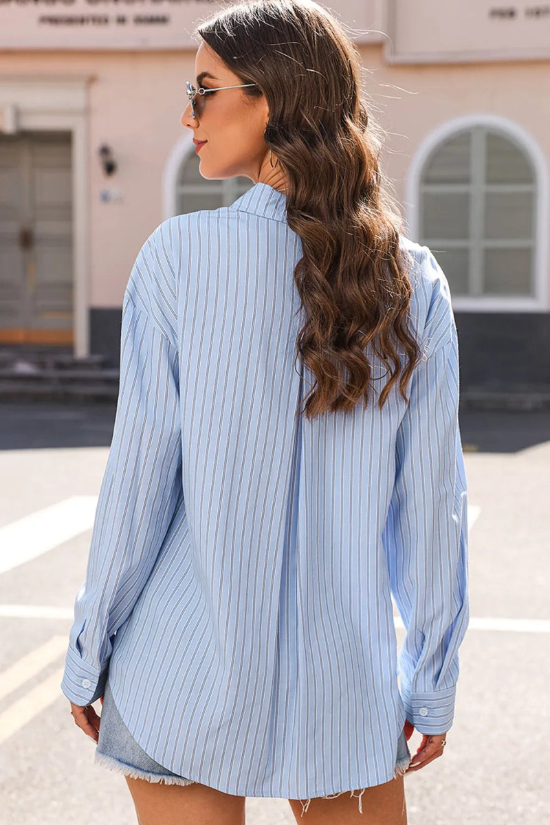 Striped Button Up Long Sleeve Shirt - Body Central