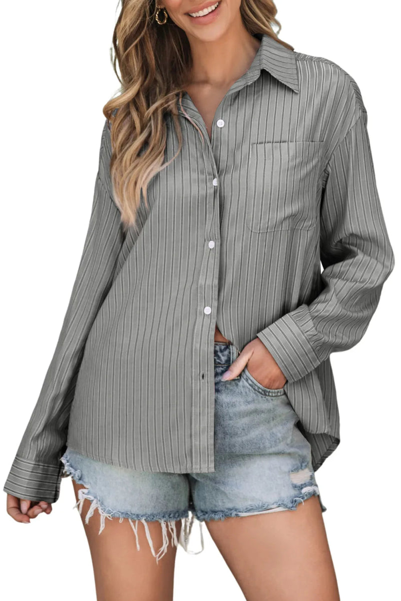 Striped Button Up Long Sleeve Shirt - Body Central